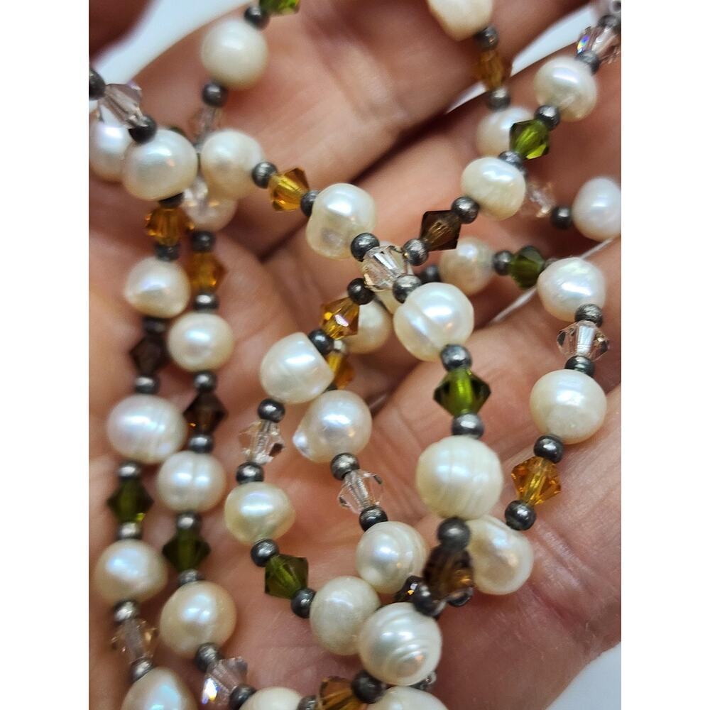 Genuine Freshwater Pearl Crystal Bead Necklace Silver Spacer Multicolor Faceted